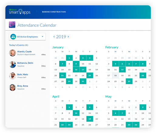The Attendance Calendar app from HRdirect allows business owners to simply manage daily time and attendance