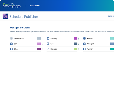 schedule publisher app's setting page where you can manage shift labels and color code them